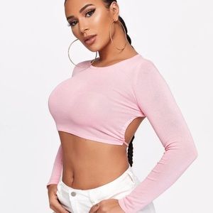 Tied backless cropped sweater (Website:SHEIN)